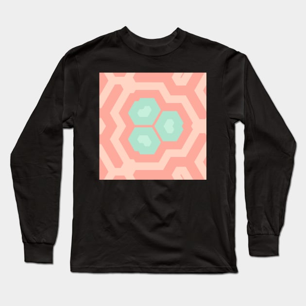 Kaleidoscope of Crystal Lines Of Pastel Orange and Green Long Sleeve T-Shirt by Peaceful Space AS